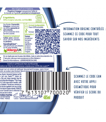 Poupina eau nettoyante anti-irritation. Certifiée bio et sans parfum