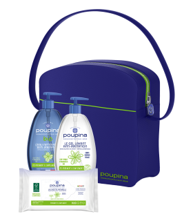 Poupina Trousse de naissance des 1er soins bébé. Lingette, gel lavant, eau nettoyante